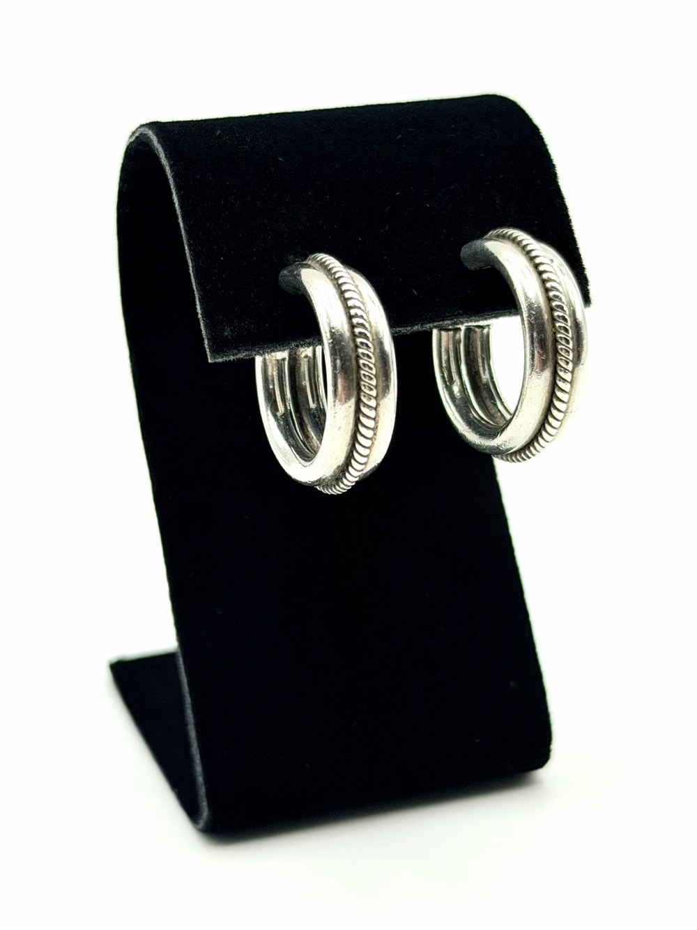 Vintage Taxco Mexico 925 Sterling Silver Rope Cable Hoop Earrings 9.57g 3/4”